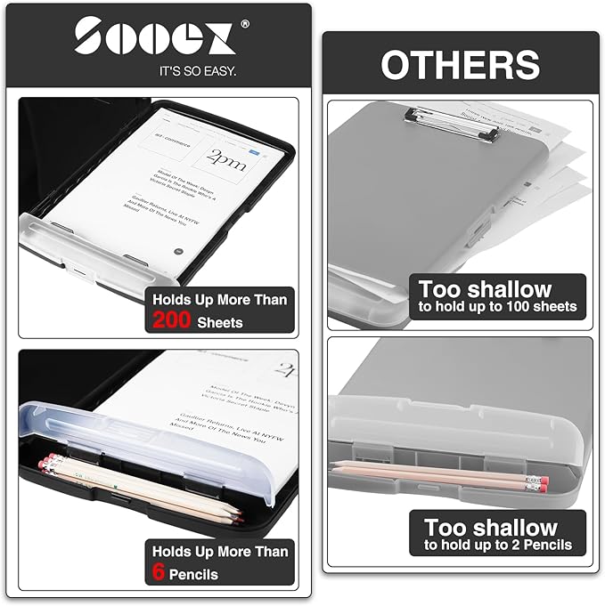 Sooez Clipboards with Storage, High Capacity Clip Boards 8.5x11 with Pen Holder - Image 3
