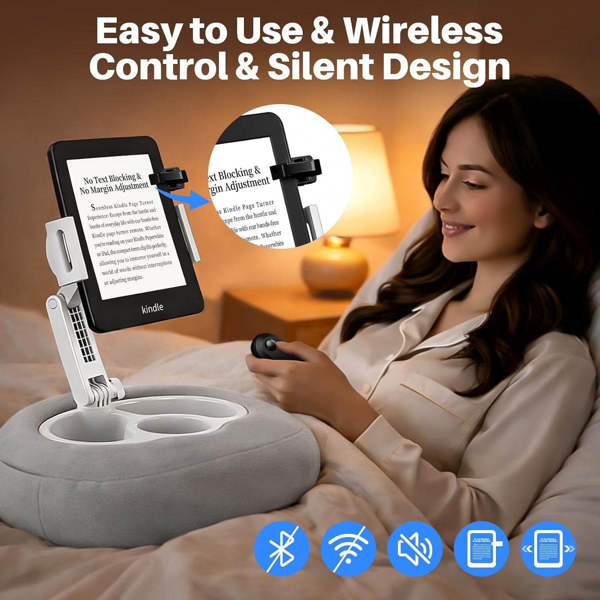 Kindle Pillow Stand with Remote Page Turner, Holder for 4.7–11 in Devices