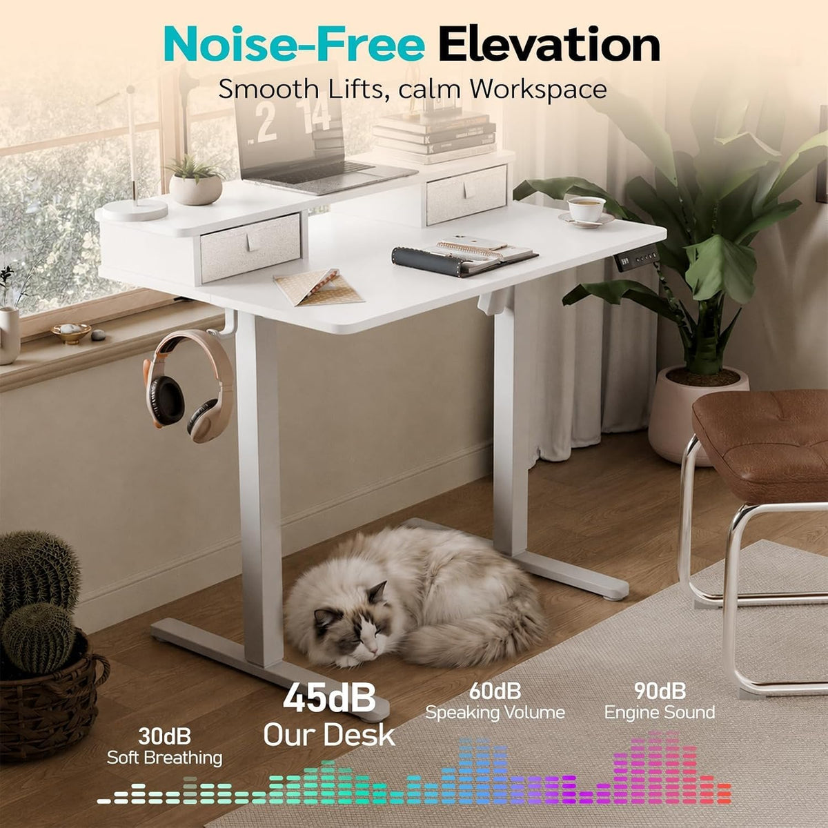 35" x 24" Electric Standing Desk with Dual Drawers, White
