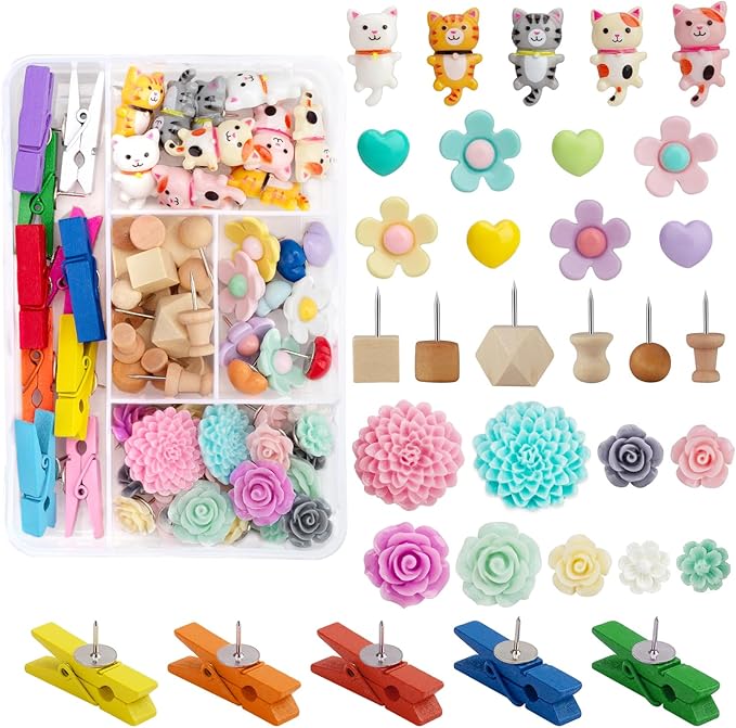 72PCS Push Pins Cute Cat Thumb Tacks Decorative Push Pins Wood Pin Board Tacks by LYroo
