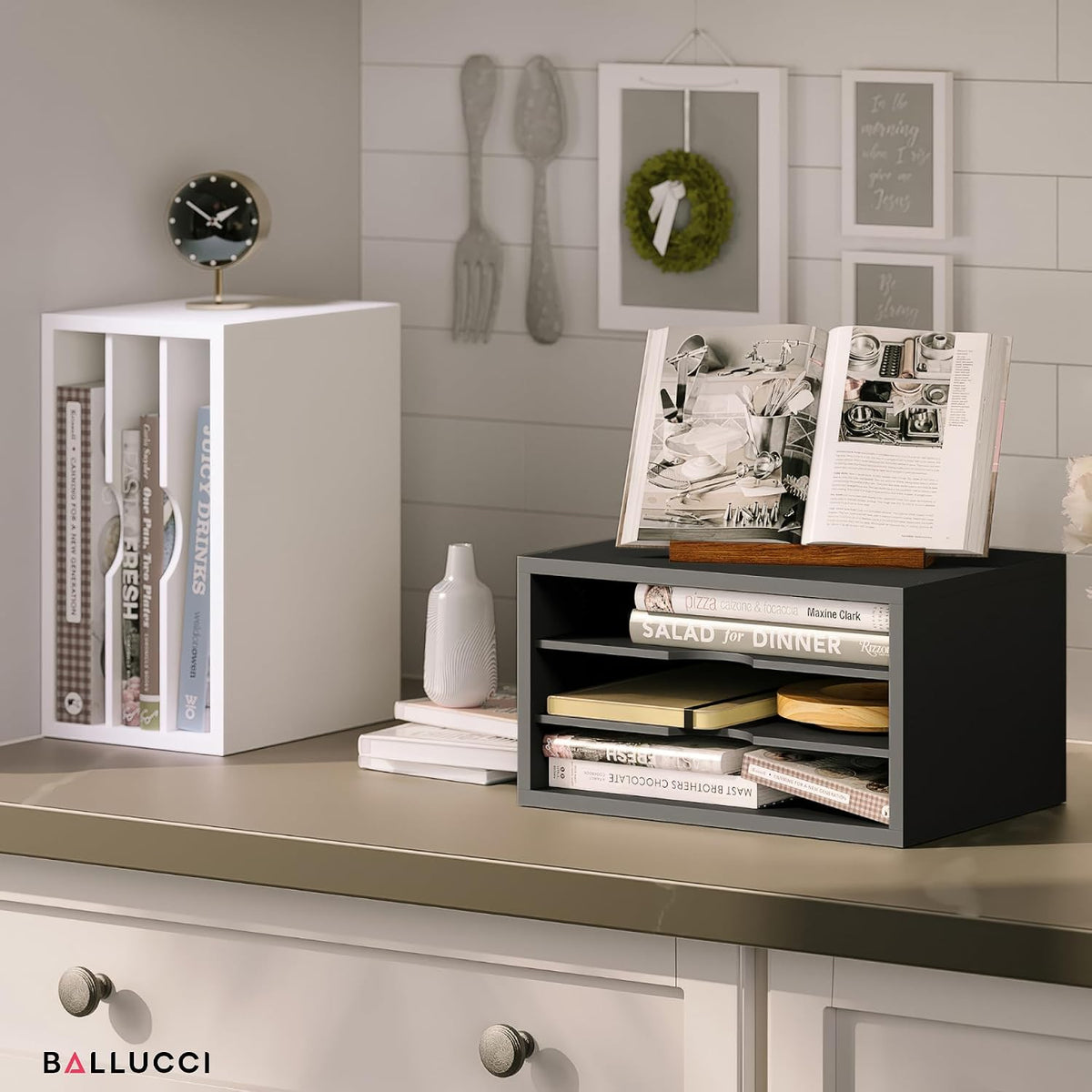 Ballucci File Organizer, 3-Tier Document Paper Sorter, Stackable Wood Desk Or...
