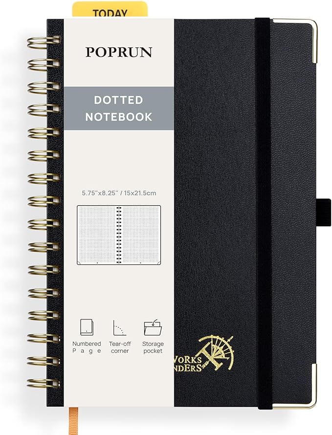 POPRUN Spiral Dotted Journal Notebook, by POPRUN