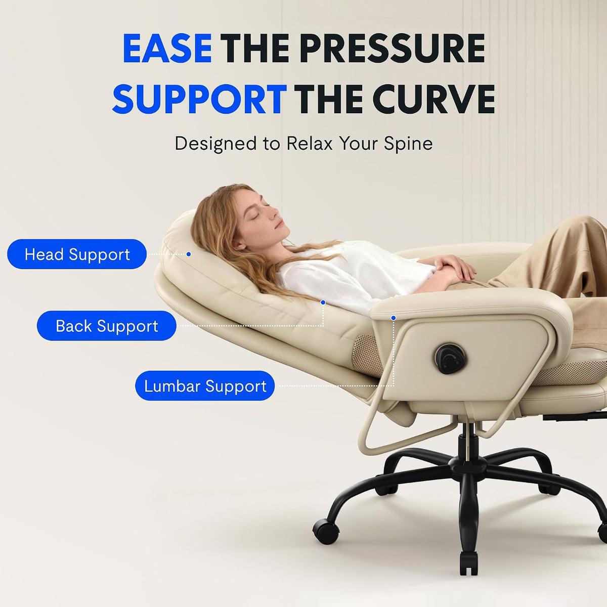 FLEXISPOT HC4 2-in-1 Chaise Lounge Chair Indoor, PU Leather, Beige White