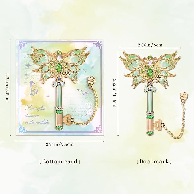 4pcs Metal Bookmarks Set for Reading Women and Men, Enchanted Floral Wing Key - Image 3