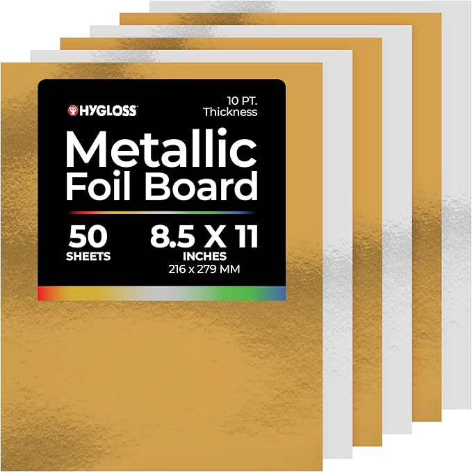 Hygloss Metallic Cardstock Sheets – 50 Shiny Gold & Silver Sheets, 8.5” x 11” by HyglossProductsInc