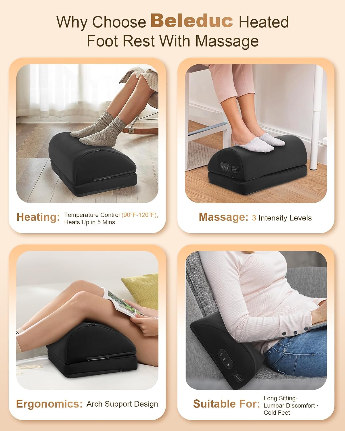 Beleduc Heated Foot Rest Under Desk at Work,Ergonomic Under Desk Foot Stool