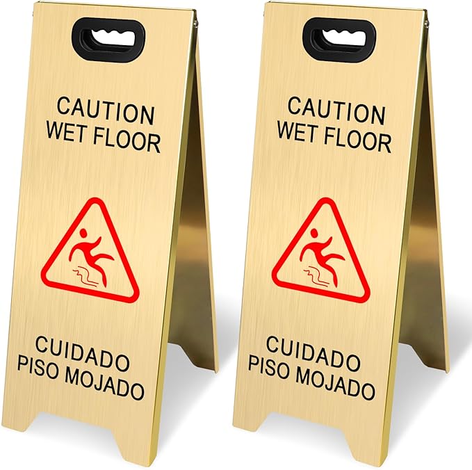 Kerty 2 Pack Stainless Steel Wet Floor Sign, 24 Inch Caution Wet Floor Sign by KERTY