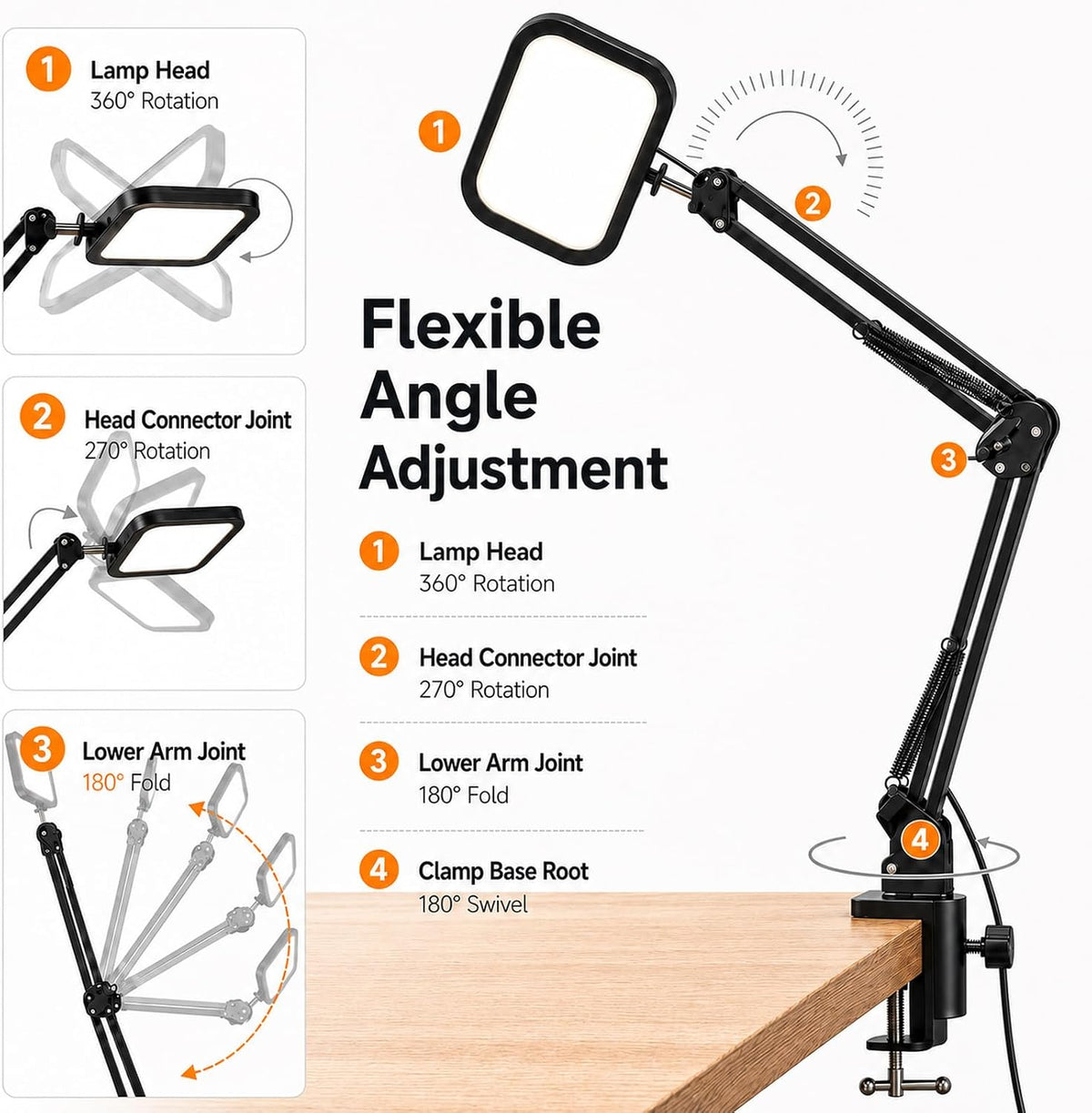 Eye-Caring Desk Lamp for Computer Video Calls with Adjustable Swing Arm