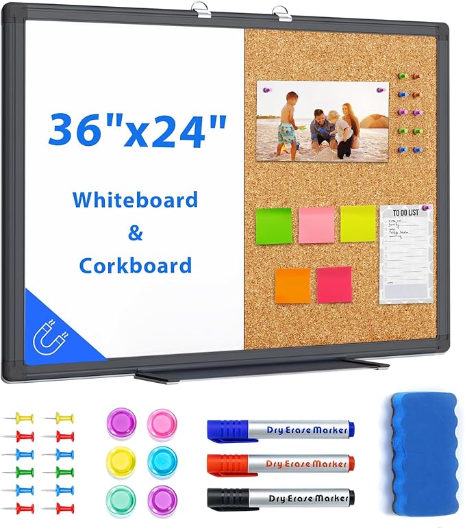 maxtek Combination Board, 36 x 24 Magnetic Whiteboard & Cork Board, Dry Erase by Maxtek
