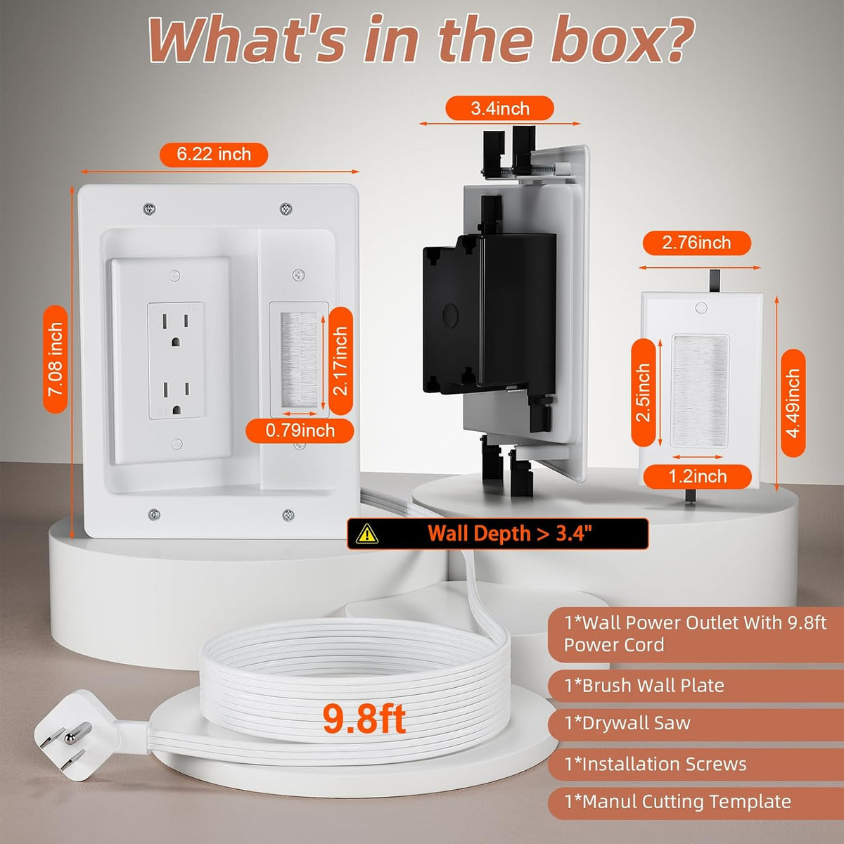 in Wall Cable Management Kit with Brush Wall Plate TV Wire Hider for Wall 2AC...