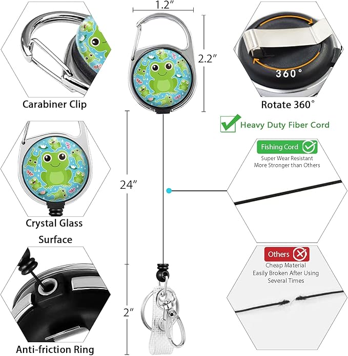 Frog Lanyards for Id Badges, Cute Badge Reel Heavy Duty - Image 6
