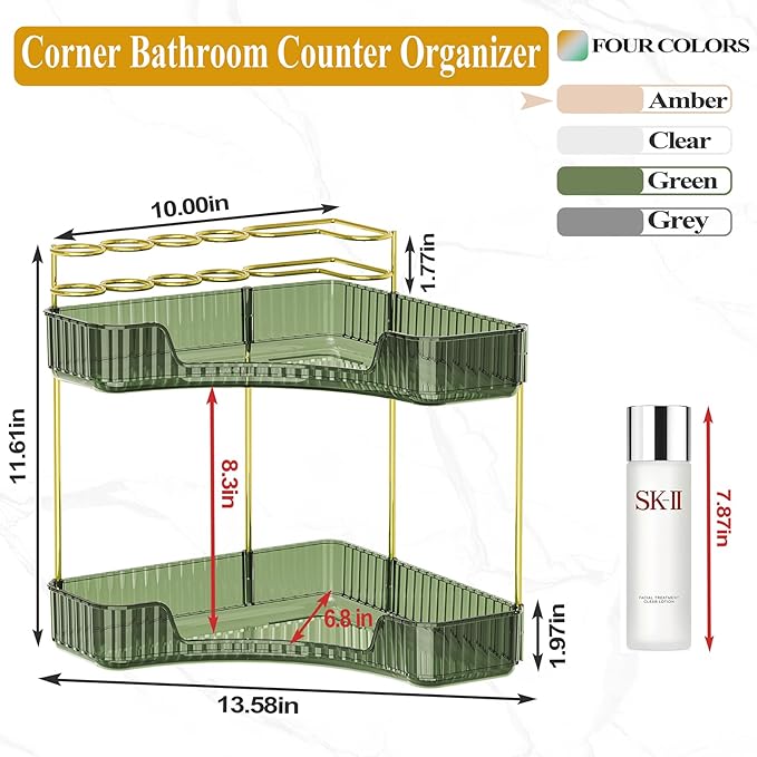 SUNZOS Bathroom Counter Organizer, Corner Vanity Cosmetic Storage - Image 2