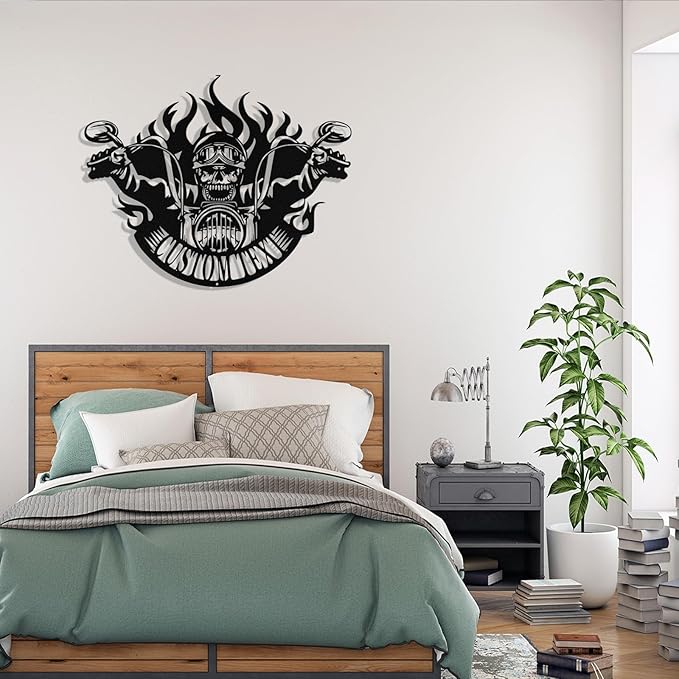 Custom Motorcycle Skull Metal Sign Personalized Biker Name Sign Custom Garage - Image 8