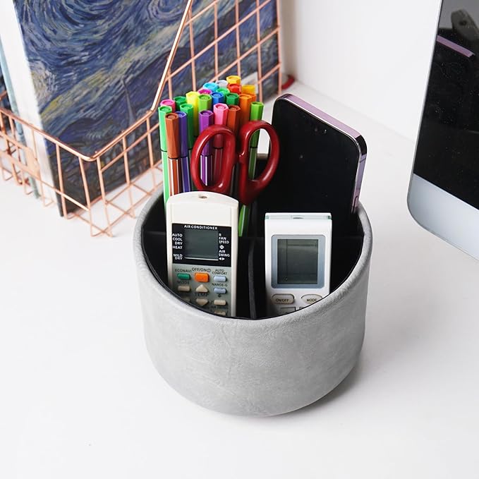 Hennaja Round Leather Art Supply Organizer, Remote Control Holder, 360 Degree - Image 6