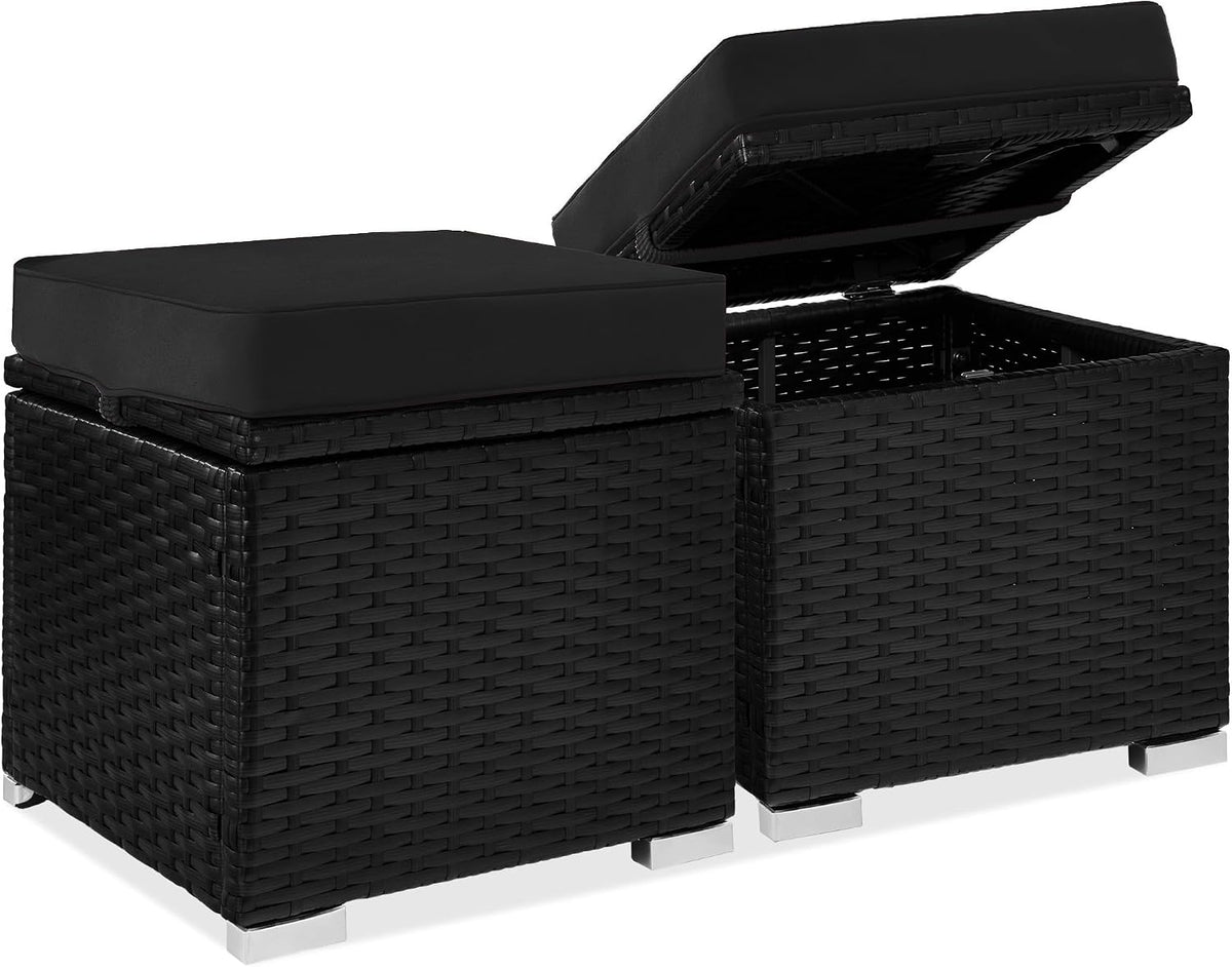 Best Choice Products Set of 2 Wicker Ottomans, Multipurpose Outdoor Furniture...