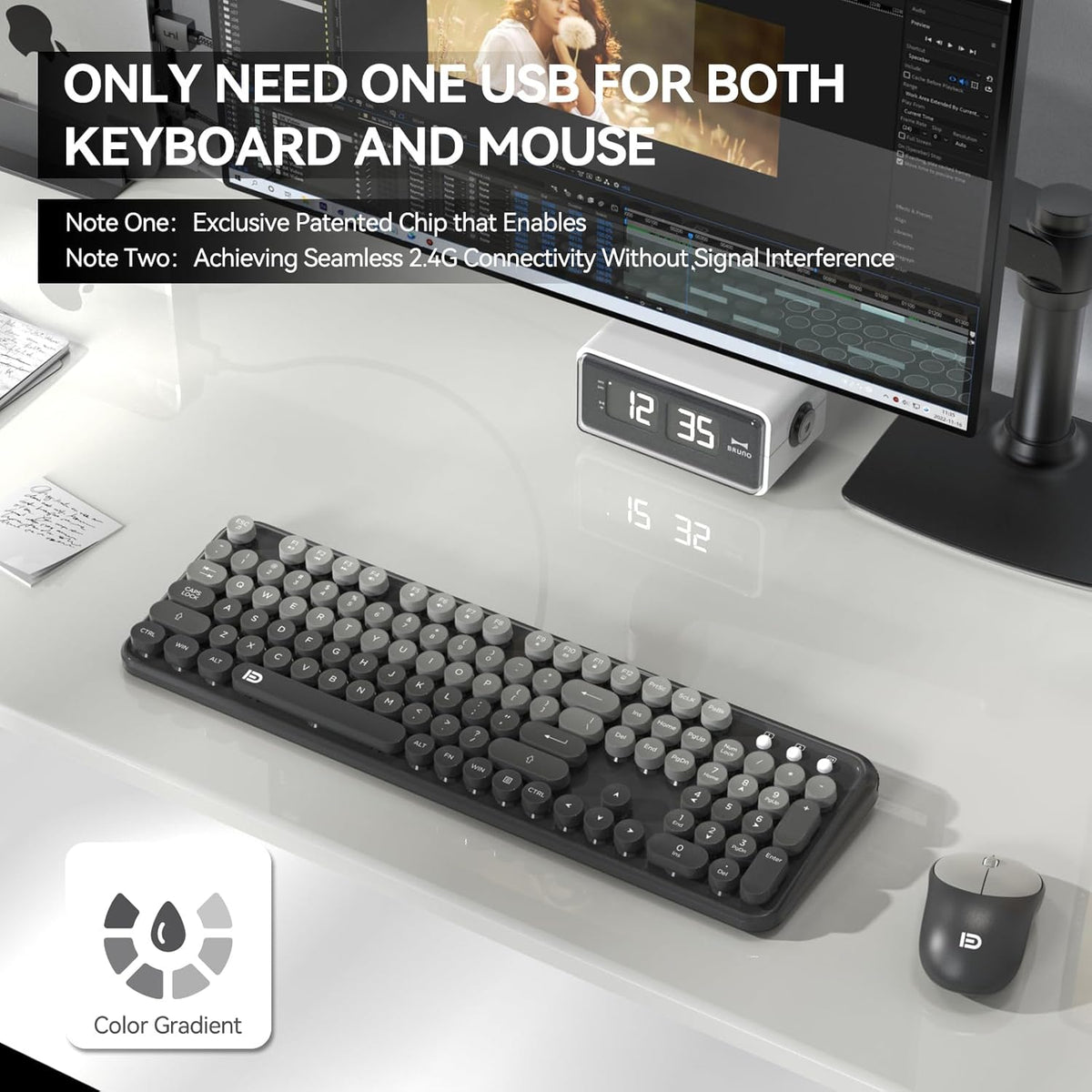 FOPETT Wireless Keyboard and Mouse Combo - Cute Colorful Mouse and Keyboard 2...