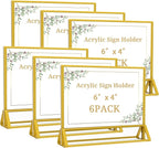 PPH-Sisy Clear Acrylic Sign Holder 6x 4 Horizontal Double Sided Gold Frame by PPH-SisyPurchaseNow