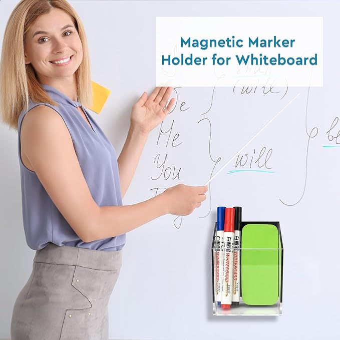 VACONICO Magnetic Pen Holder, Acrylic Dry Erase Marker Holder, Large Capacity - Image 7