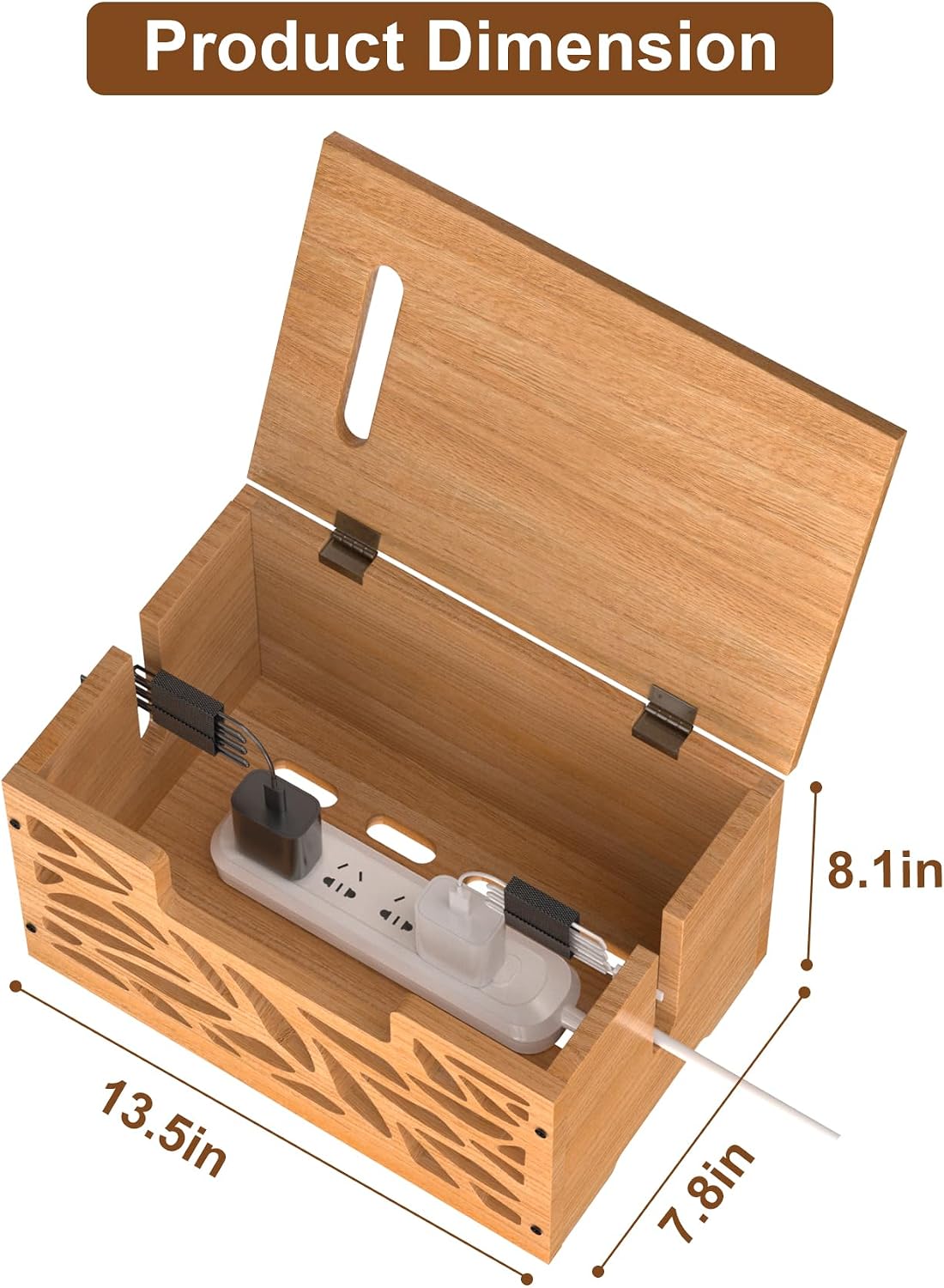 Large Cable Management Box, Wooden Cord Hider Box for Power Strip