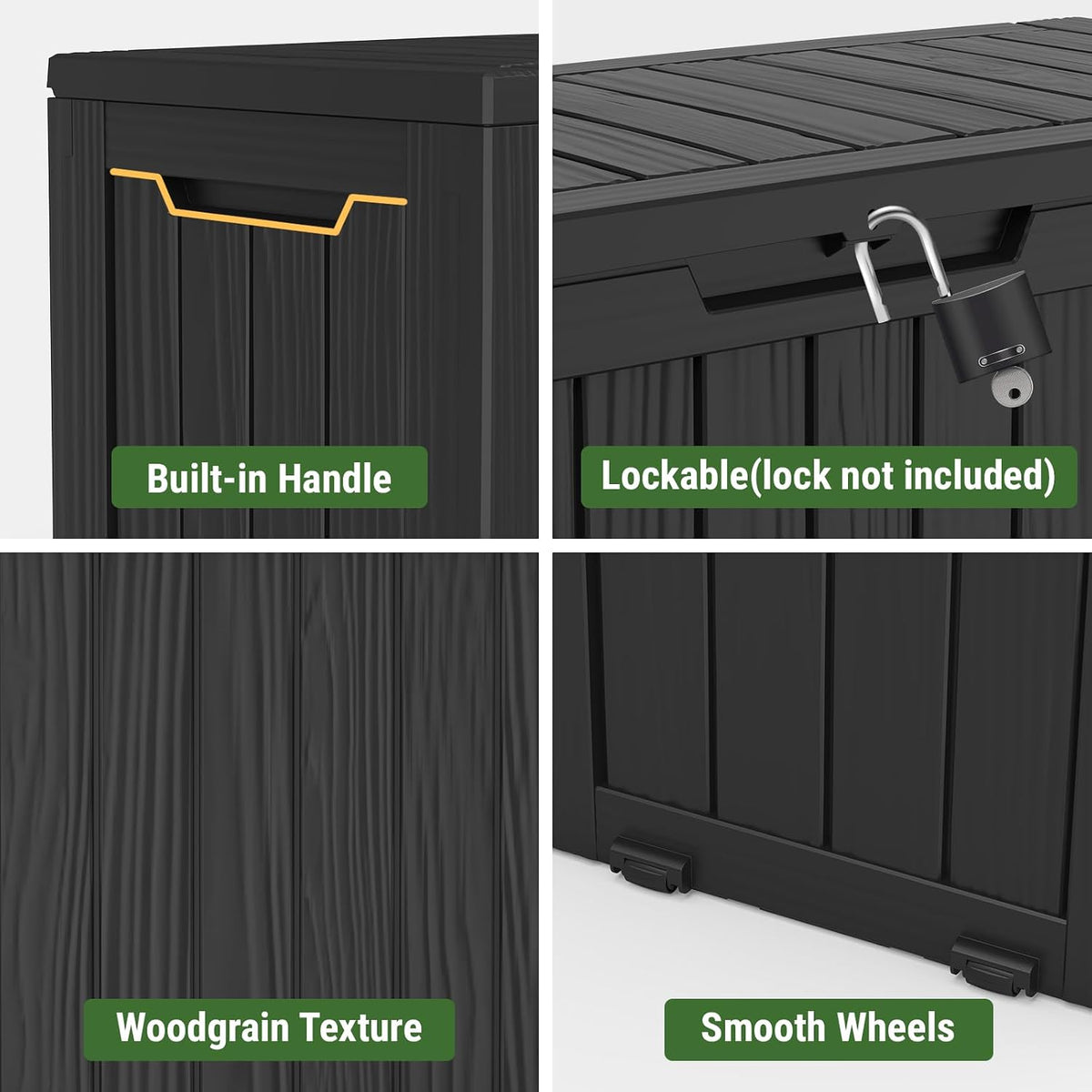 Mars Villa 75 Gallon Outdoor Storage Box, Patio Deck Box Waterproof, Black