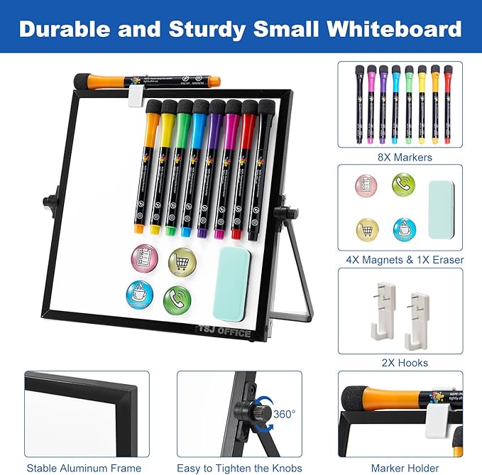 Small Magnetic Desktop White Board – Portable Mini Easel Dry Erase Whiteboard - Image 2