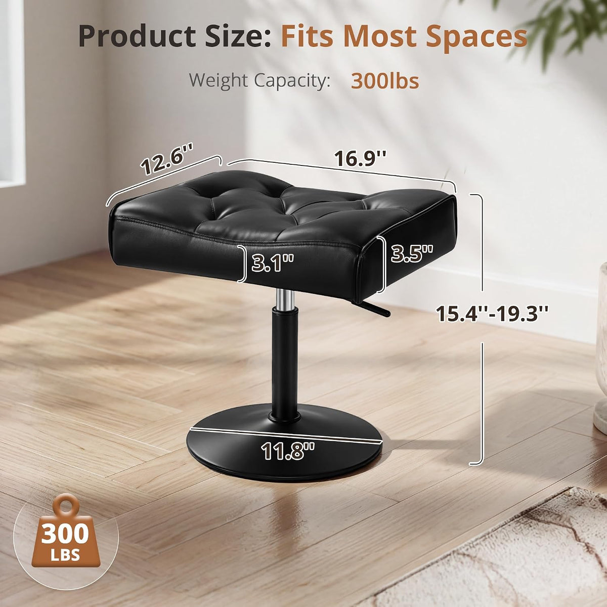 LUE BONA Adjustable Office Foot Rest Under Desk, Vanity Saddle Stool, Black