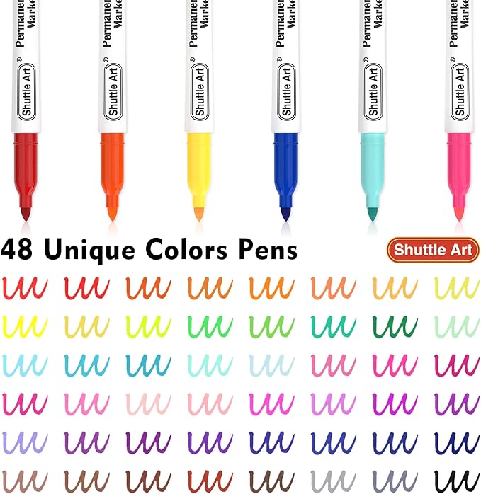 Shuttle Art 48 Colors Permanent Markers, Fine Point, Works on Plastic, Metal - Image 3