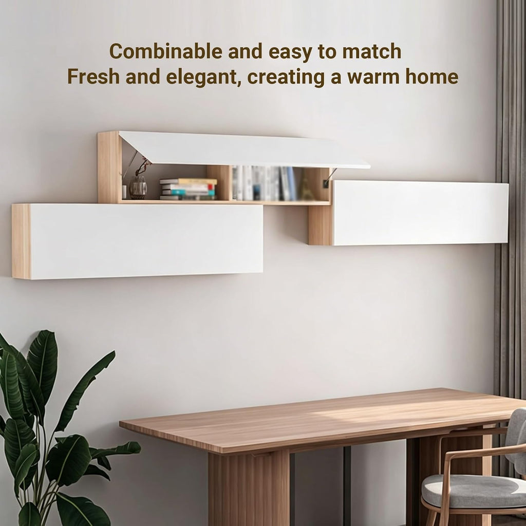 Wooden Wall Mounted Cabinet with Flip Up Door,Modern Floating Storage Cabinet,Dustproof Multipurpose Wall Hutch for Bedroom,Kitchen,Over Desk,Small Space(B,100x33.6cm/39.4x13.2'')