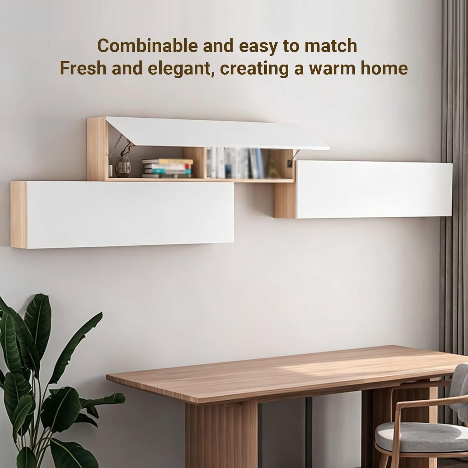 Wooden Wall Mounted Cabinet with Flip Up Door,Modern Floating Storage Cabinet,Dustproof Multipurpose Wall Hutch for Bedroom,Kitchen,Over Desk,Small Space(B,100x33.6cm/39.4x13.2'')