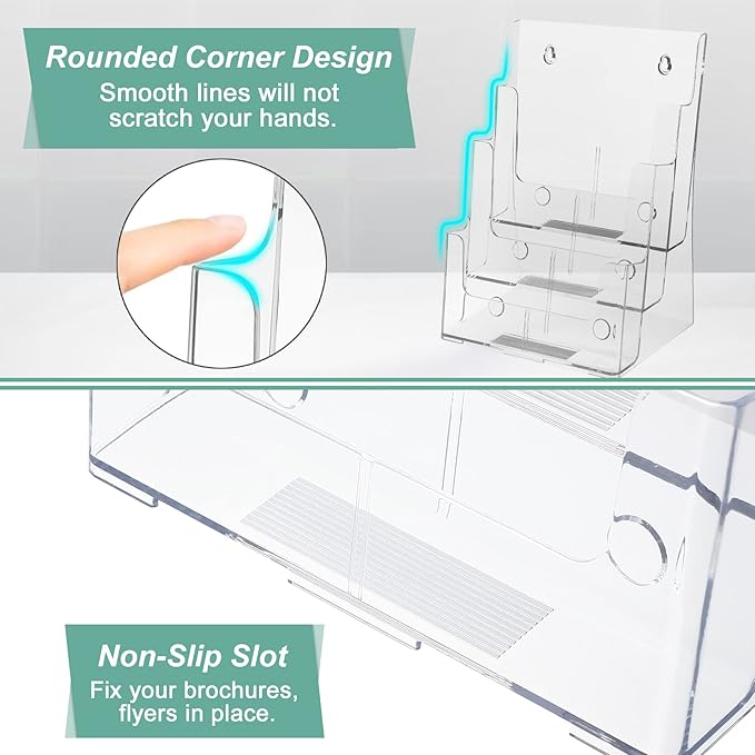2 Pack Acrylic Brochure Holder 8.5 x 11 inches, 3 Tier Clear Brochure Display - Image 4