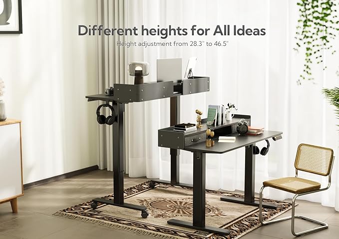 Claiks Standing Desk with Drawers, Adjustable Stand Up Electric Small Standing - Image 5
