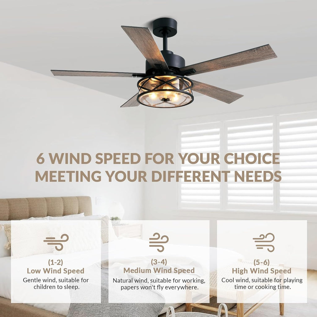 farmhouse ceiling fans with lights and remote control, close-up detail