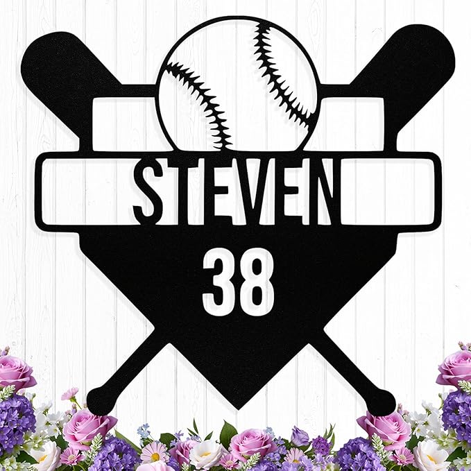 Personalized Baseball Metal Sign Custom Name & Number Sign Baseball Player Gift by HengMeiZiK