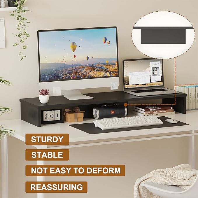 Qupui Dual Monitor Stand Riser, Large Computer Monitor Stand - Image 4