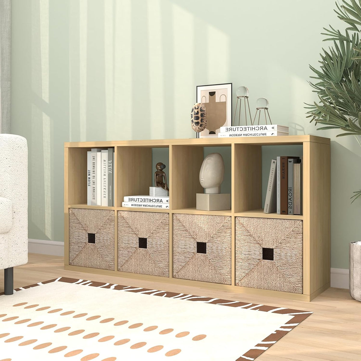 CTESNE【2026 Wooden Thick Frame 8 Cube Storage Organizer Shelf with Anti-Tippi...