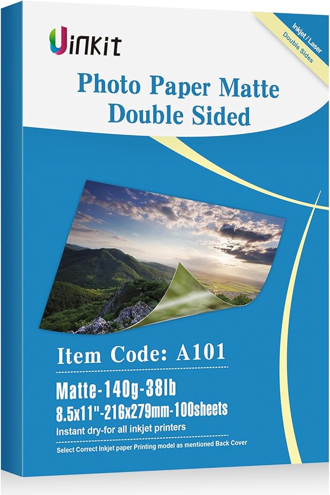 Uinkit 100 Sheets Thin Matte Presentation Paper Photo Double Sided 8.5x11 38lb by UinkitHandicraftsandConservationSpecialist
