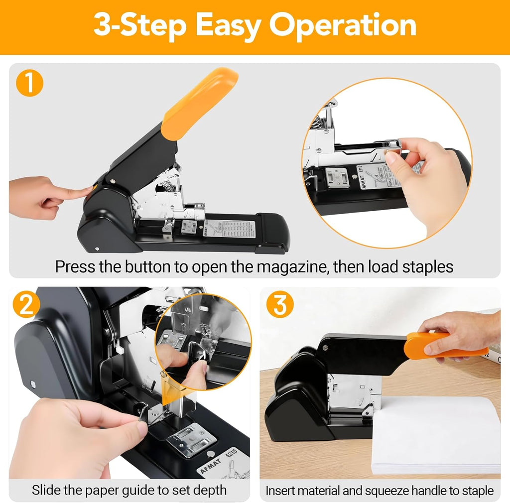 AFMAT Heavy Duty Stapler 220 Sheets, Large Staplers for Desk with 7000 Staples, 60% Reduced Effort, 50,000+ Uses, Jam Free, Adjustable Paper Depth, Metal Classroom Office Desktop Stapler, ES15