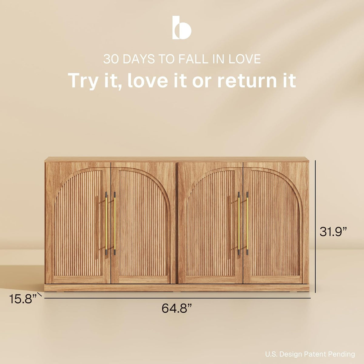 BELLEZE Set of 2 65" Sideboard Cabinet with Double-Arc Wood Doors, Large...