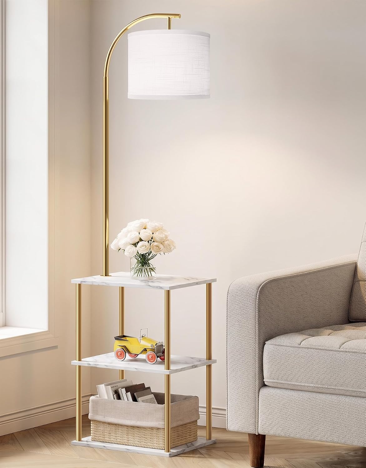 PARTPHONER Floor Lamp with Table, Night Stand with Lamp, Narrow Side Table wi...