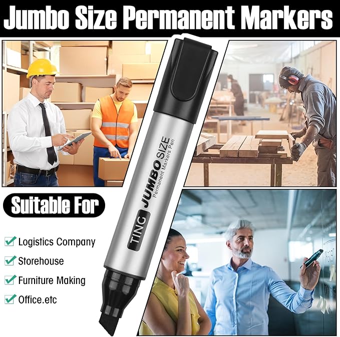 Fuutreo 16 Pcs Jumbo Size Permanent Markers Bulk Large Chisel Tip Permanent - Image 6