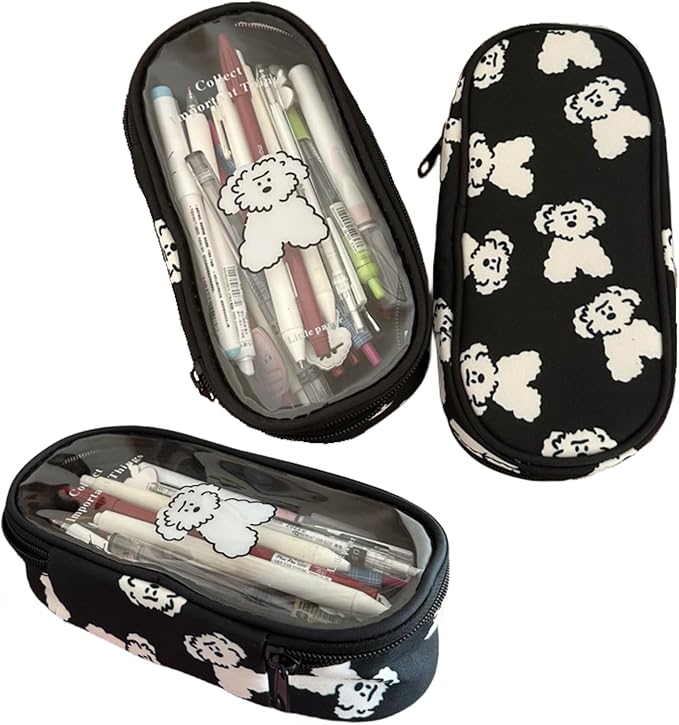 Cute Puppy Japanese Pencil Case Clear Case Large Capacity Canvas PVC Aesthetic by Unknown