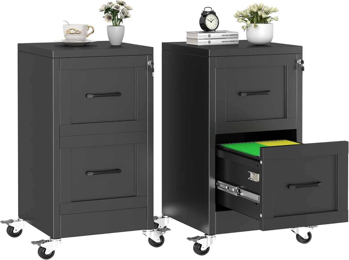 2 drawer rolling metal file cabinet with lock,narrow, main product view