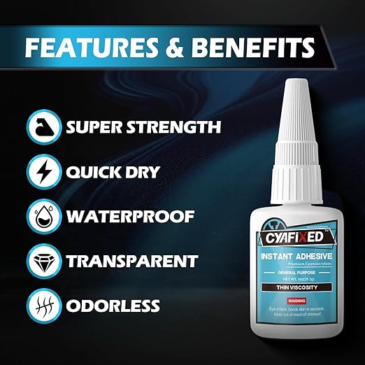 Thin Super Glue 1 oz, All Purpose Clear Liquid CA Glue Repair Wood Ceramic - Image 2