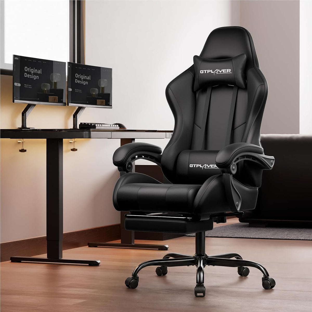 GTPLAYER Gaming Chair, Computer Chair with Footrest and Lumbar Support, Heigh...