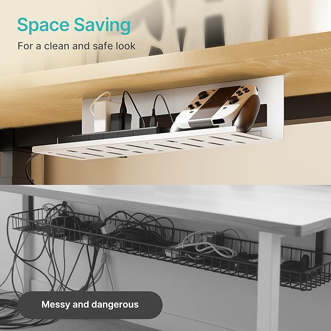PEGZONE Under Desk Cable Management Tray, 15.7 Inches Metal Cord Organizer Rack - Image 8
