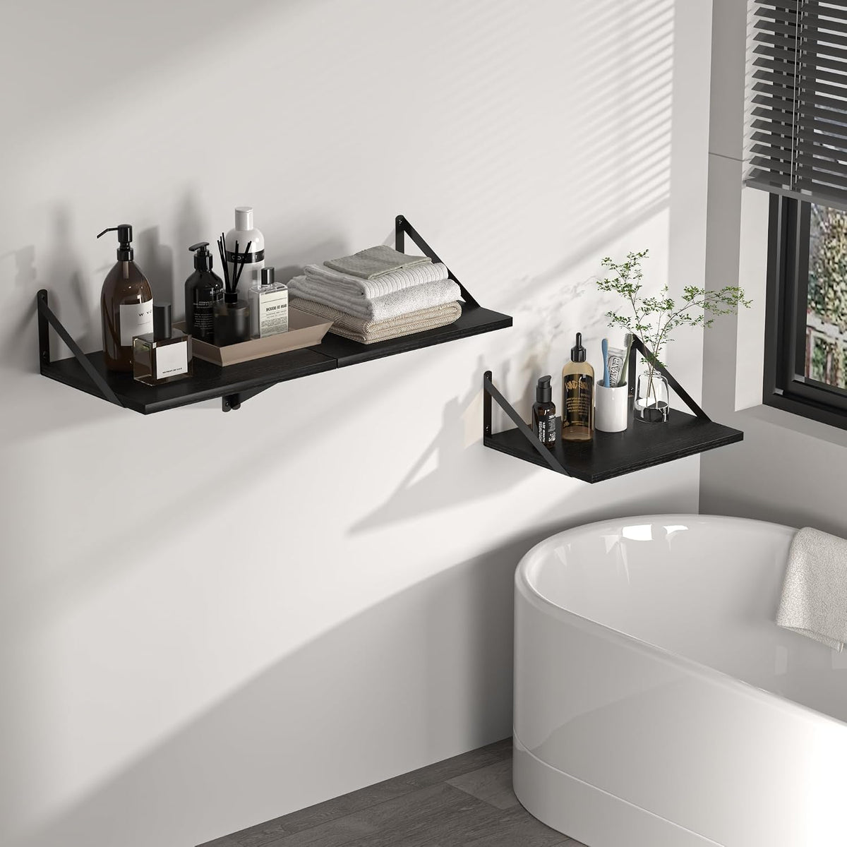 Heimlove 16W x 12D Deep Floating Shelves Set of 2 Black