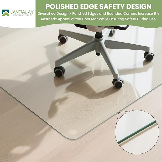 JAMBALAY 55″×46″ Tempered Glass Chair Mat, Heavy Duty Glass Office Floor Mat - Image 8