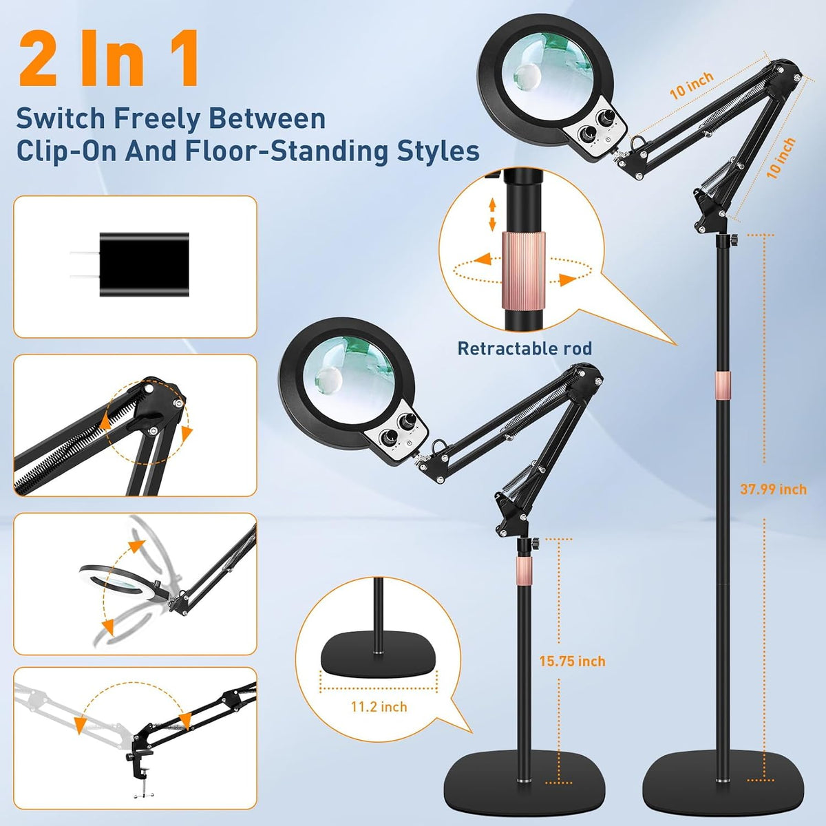 KIRKAS Magnifying Floor Lamp, 12X 30X 11.2in Stable Base Magnifier Black