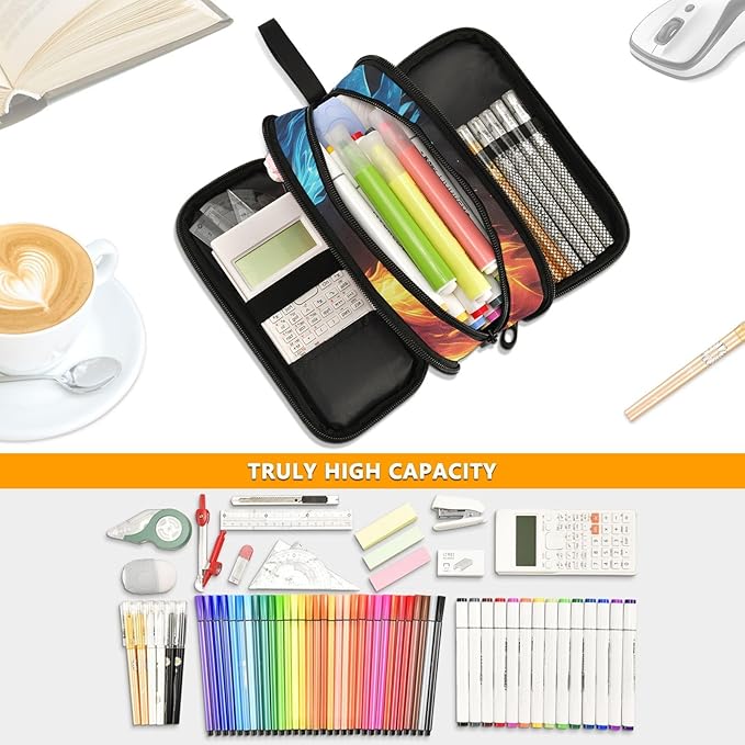 BOENLE Custom Dragons Red Blue Fire Eyes Pencil Case Box Boys Girls - Image 5
