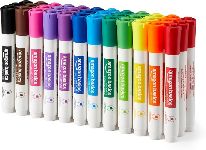 Amazon Basics Low-Odor Dry Erase Whiteboard Markers, Chisel Tip, 12 Assorted by AmazonBasics